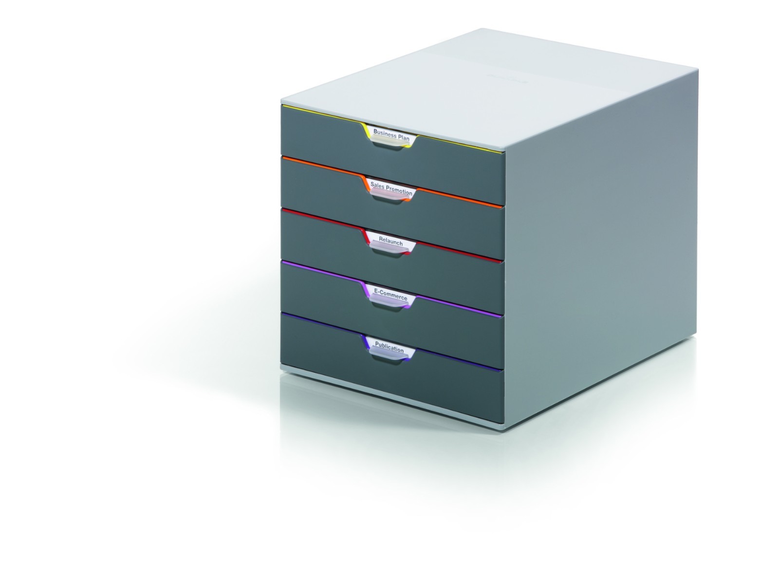 VARICOLOR 5 Drawer Color Coded Desktop Organizer Letter Size Gray Durable