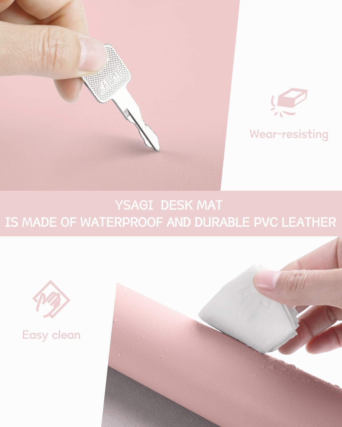 Writing Desk Pad Protector, YSAGi Anti-Slip Thin Mousepad 35.4″ x 17″, Pink