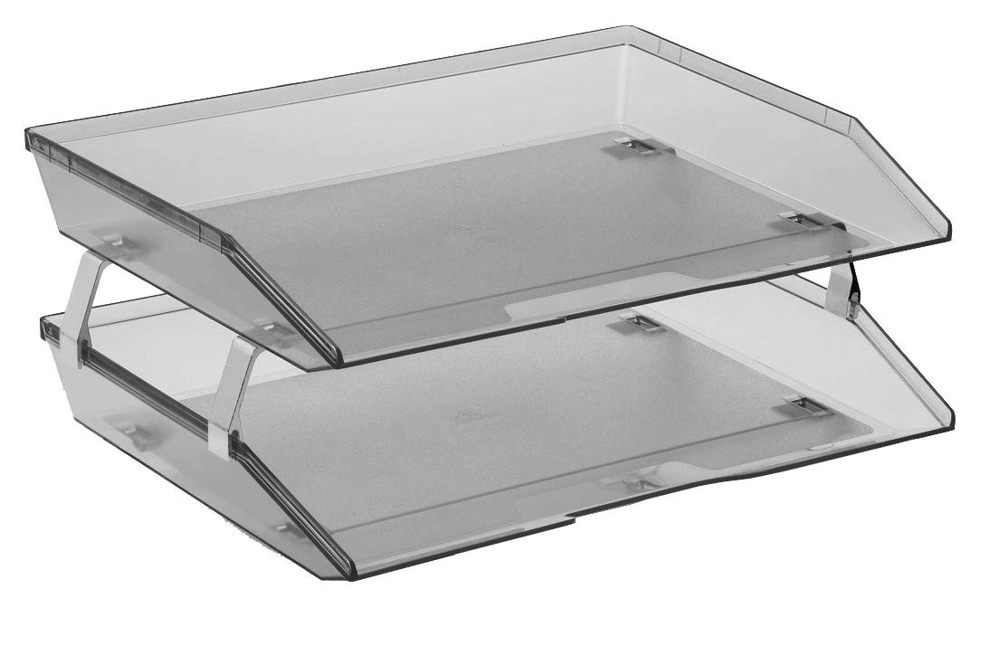 2 Tier Letter Tray Side Load Letter Size A4 Desktop File Organizer Clear Gray
