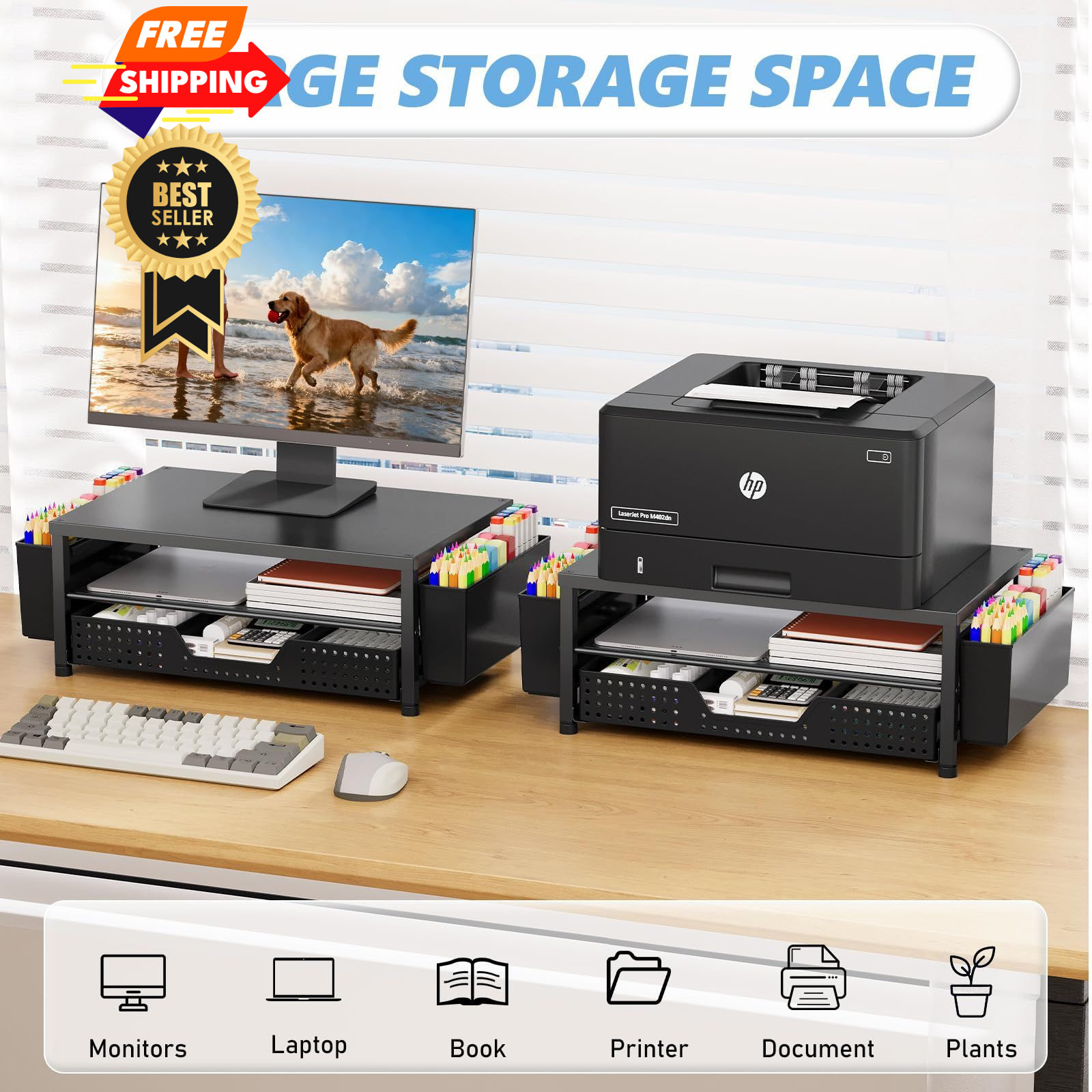 OPNICE Desk With Drawer and 2 Pen Holders, Black – Hot Seller 1-Pack