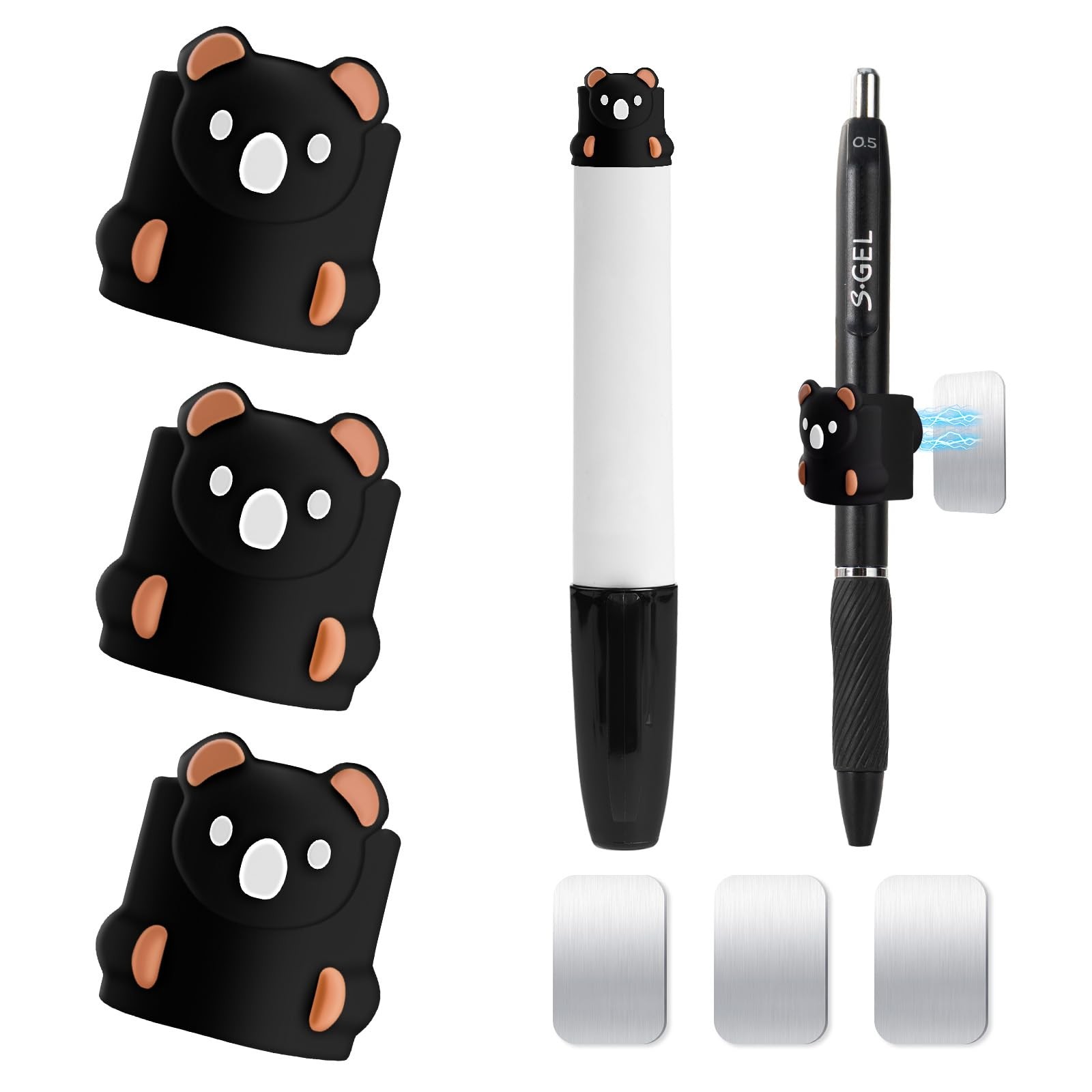 3PCS Silicone Strong Magnetic Pen Pencil Holder,Cute Bear Design,Holds 0.2″-0…