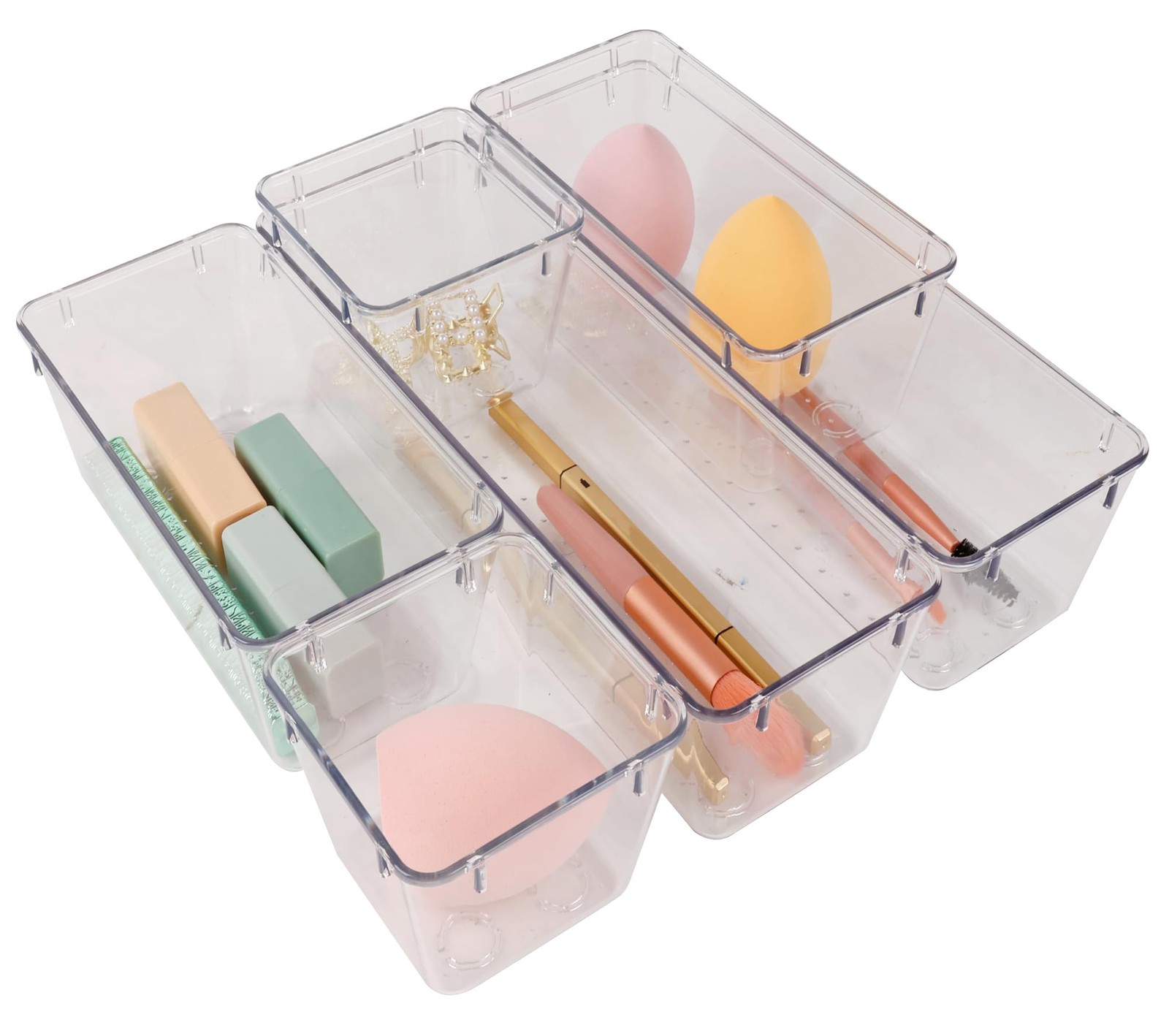 ATVAX 6 Pack Clear Drawer Organizer Set,Office Bin Desk 6PCS,