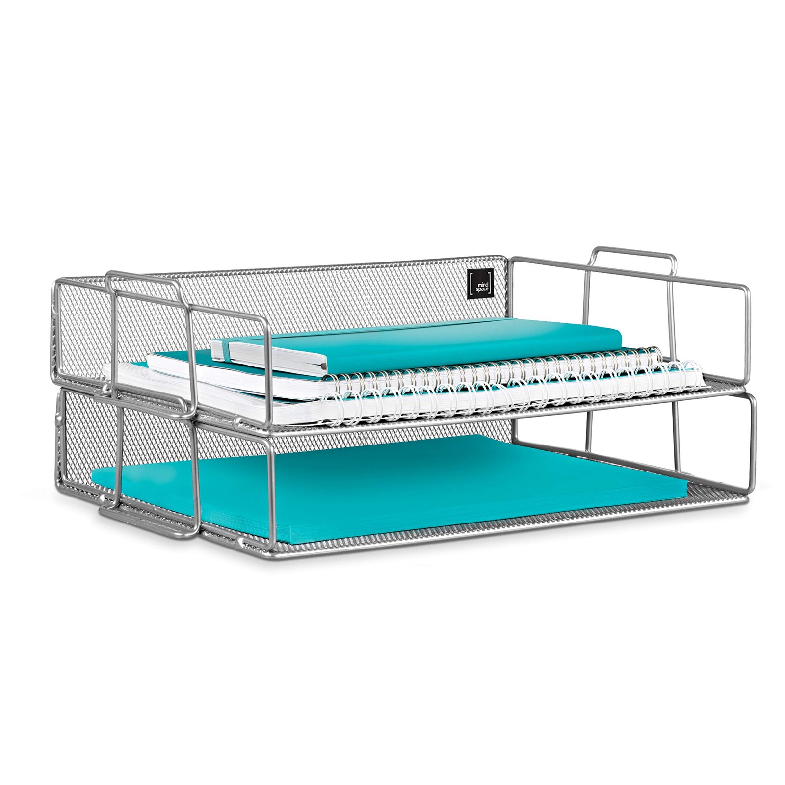 Mindspace 2 Tier Stackable Letter Tray | Paper Desk Organizer | Silver