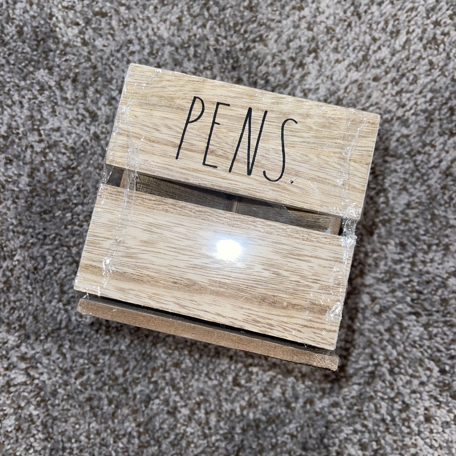Rae Dunn PENS and PENCILS Square Swivel Wooden Holder 4.5″ x 4.5 Brown