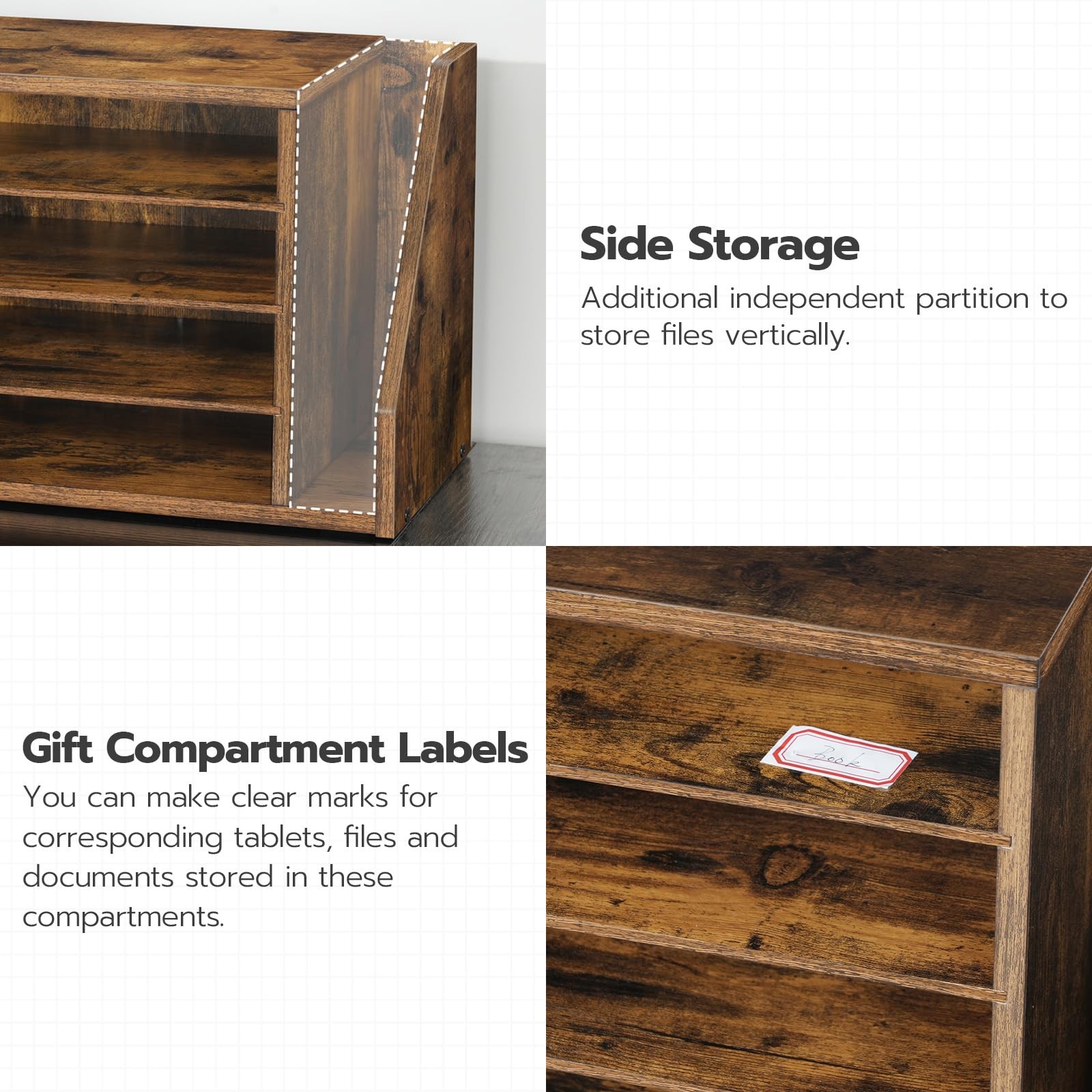 Rustic Brown Wood Mail Sorter Literature Organizer Adjustable Shelves FG41WF01
