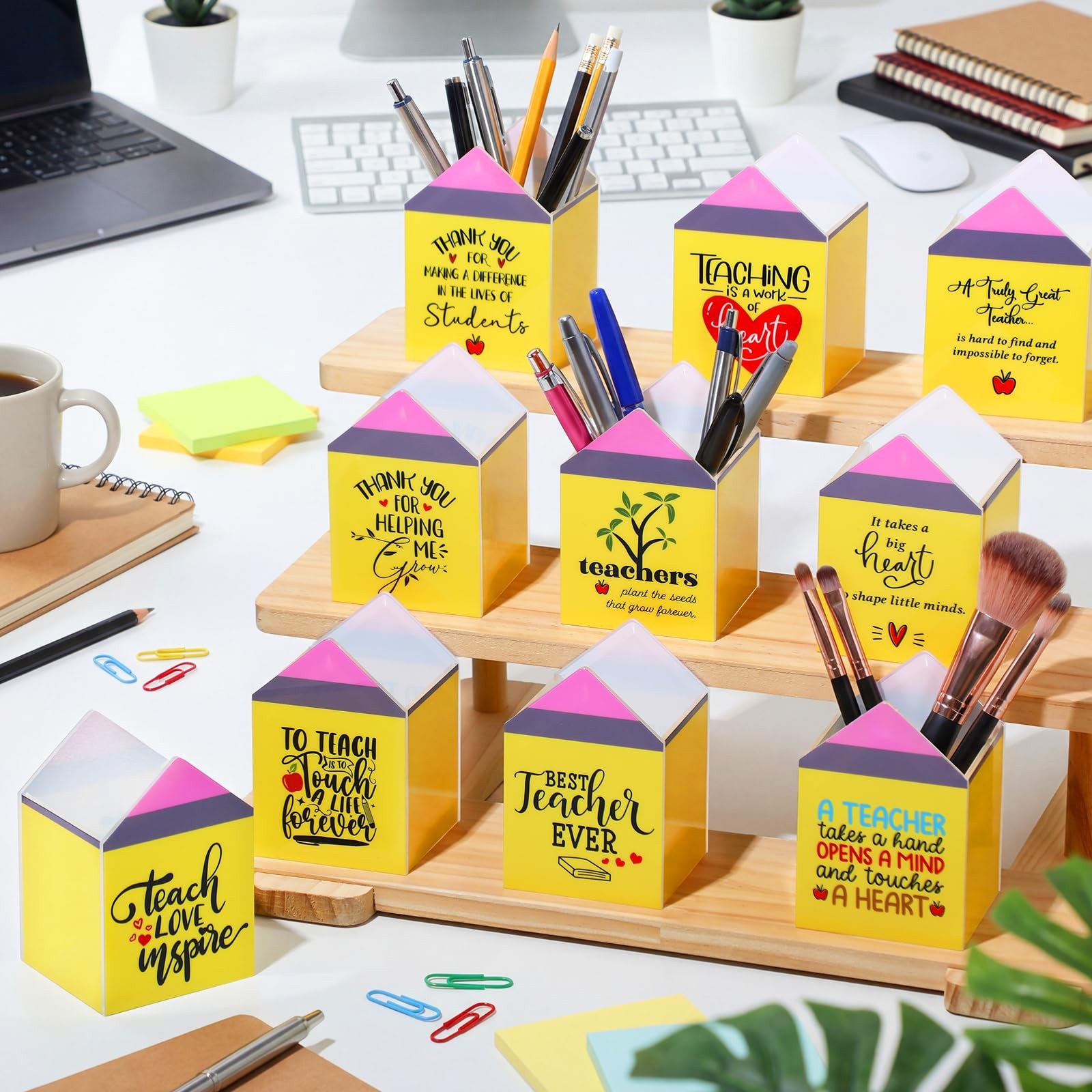10 Pcs Back to Teacher Gifts Inspirational Acrylic Pen Holders, Pencil Shaped…