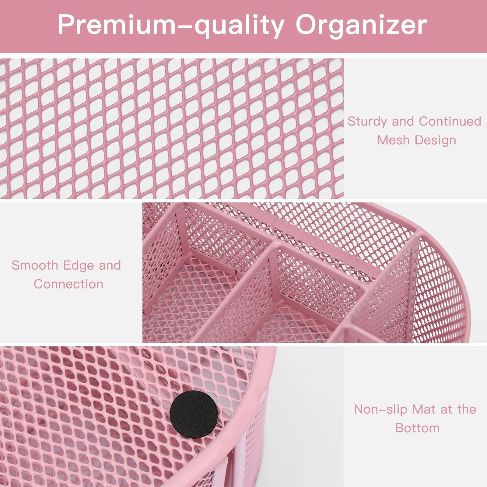 EOOUT Pink Desk Organizer, Pen Holder for and Accessories, Mesh