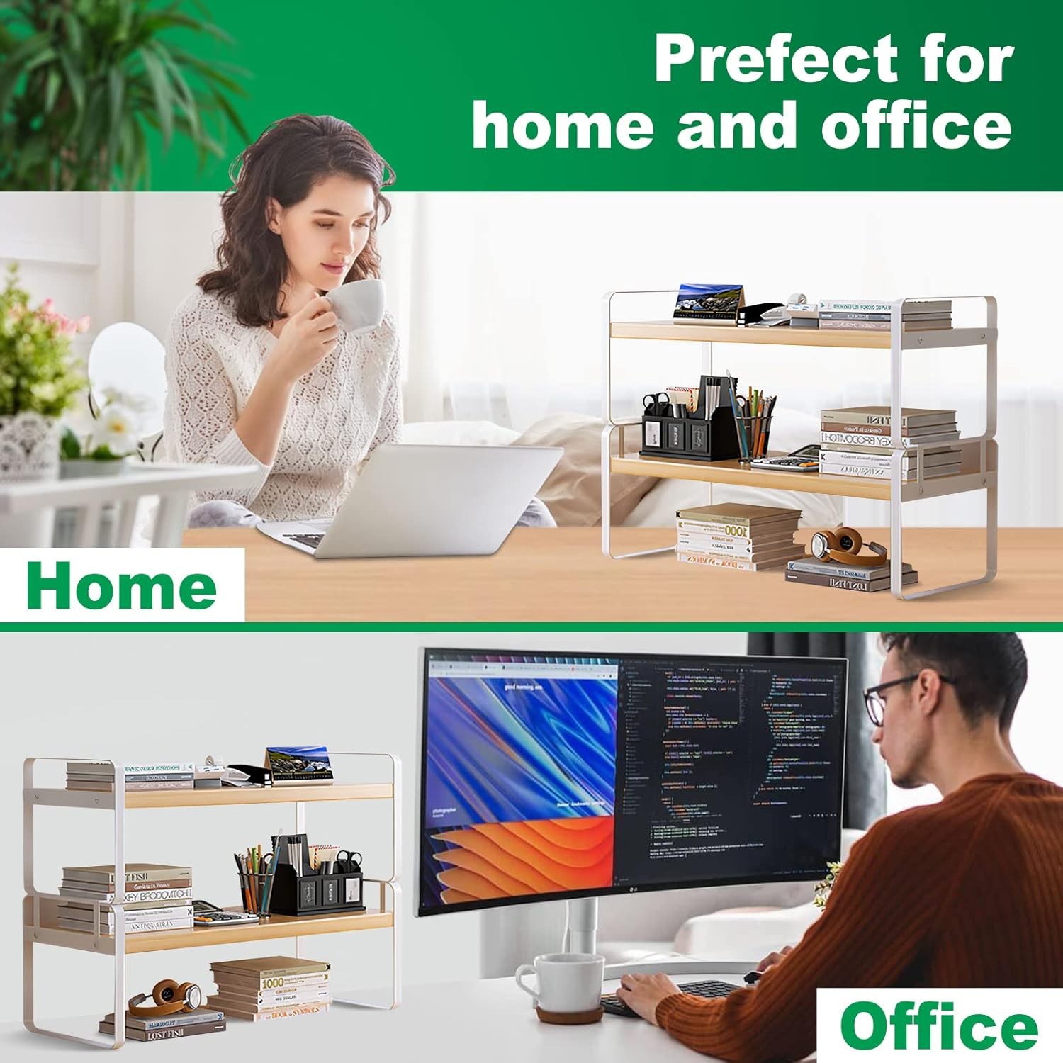 YGYQZ Wood Office Desk Shelf 6.2D x 11.8W x 6.2H in, White–two Tier