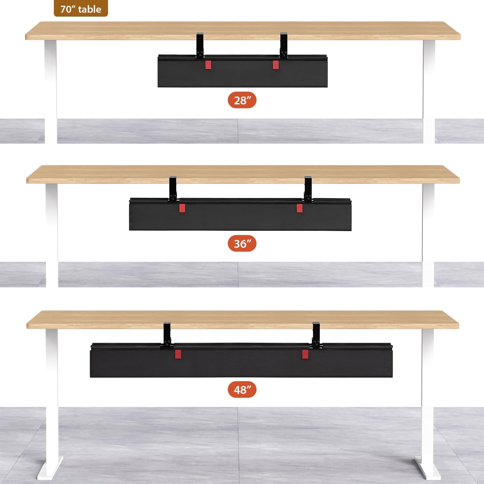 Univivi No Drill Under Desk Cable Management Tray, 28″ 28″L x 5.5″W, Black