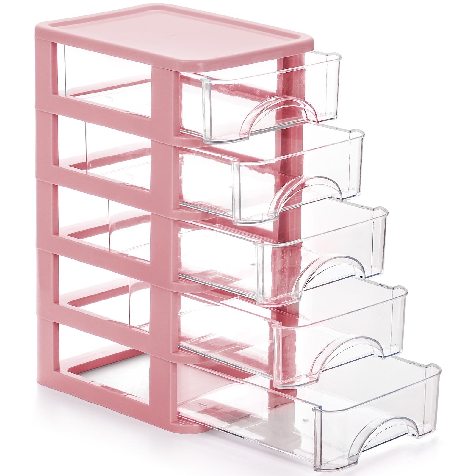 Hedume Desktop Drawer, Clear 5-Drawer Storage Unit, Small Pink,