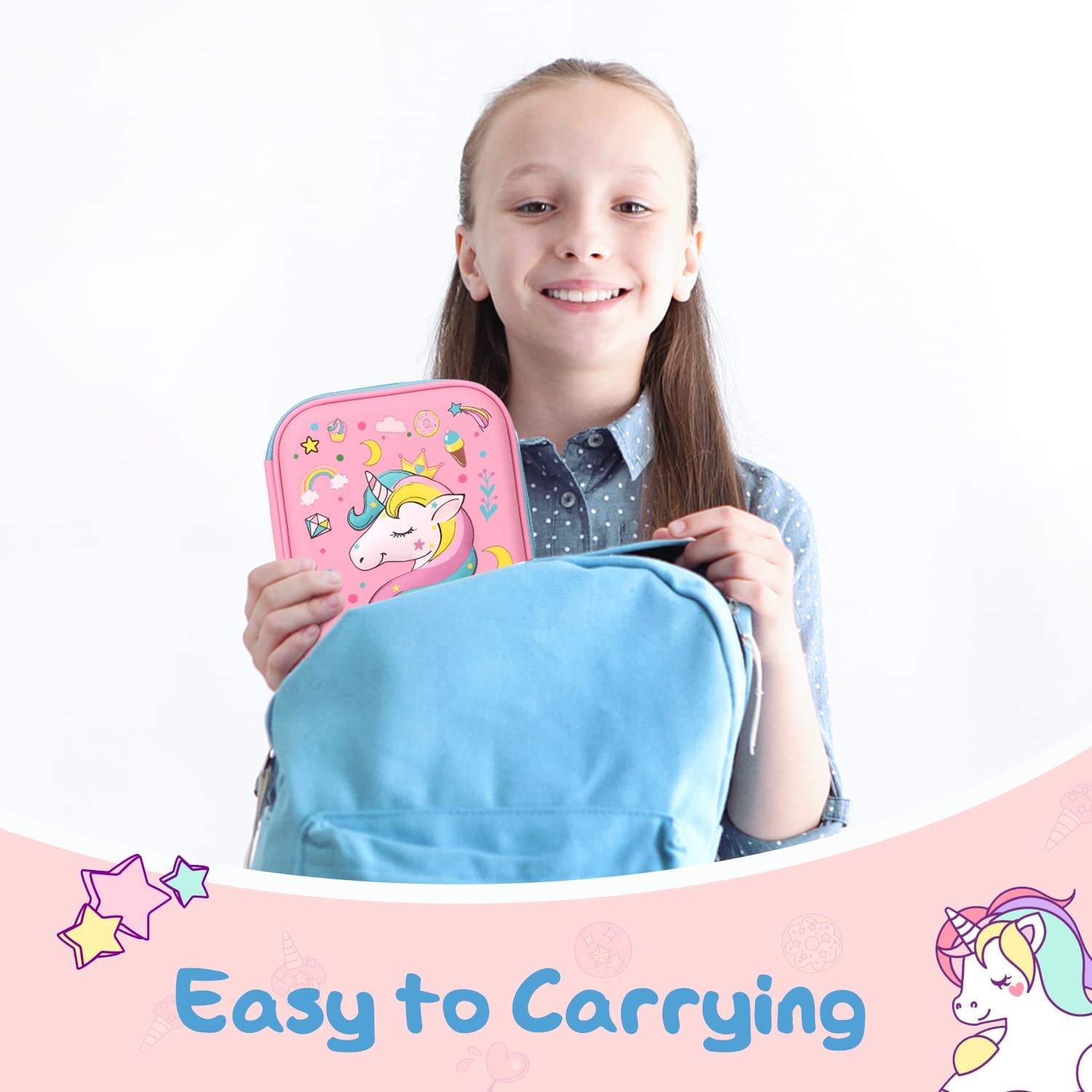 Pencil Case for Girls,Cute Unicorn Stationary Set for Kids,3D EVA School Larg…