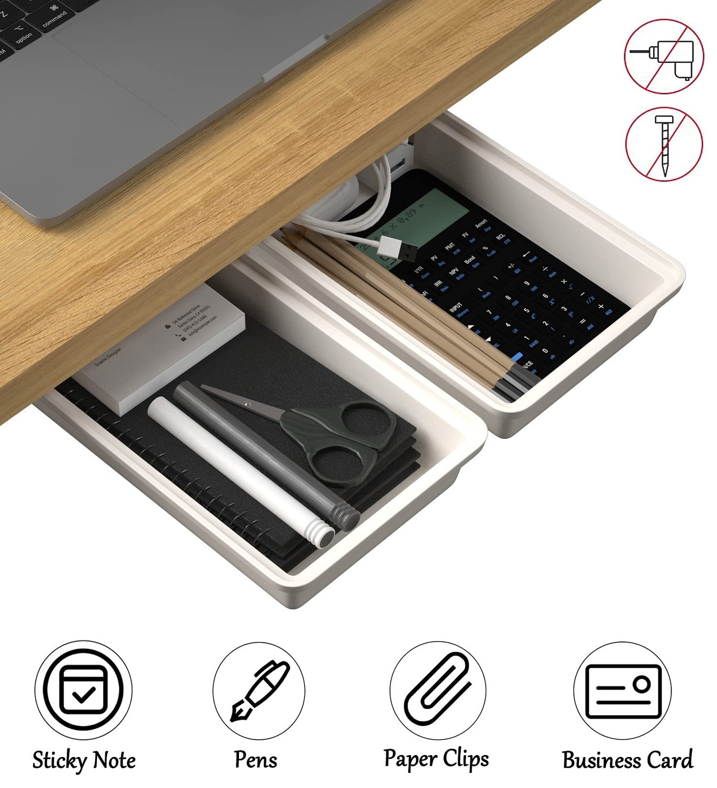 2Pack Under Table Desk Drawer Storage Organizer Slide Out, Hidden Self-Adhesi