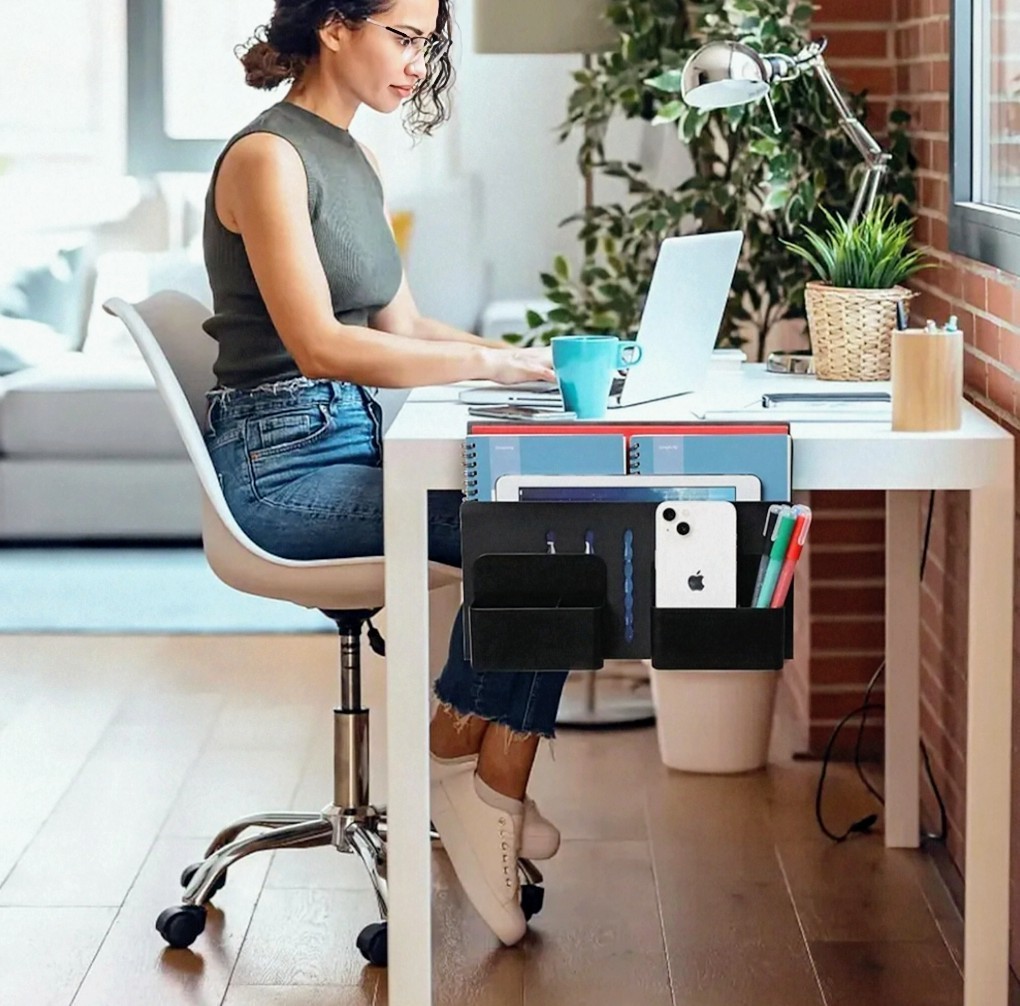 Desk Side Storage, Under Desk Laptop Mount, Clamp On Cable Magnet Tray, Black