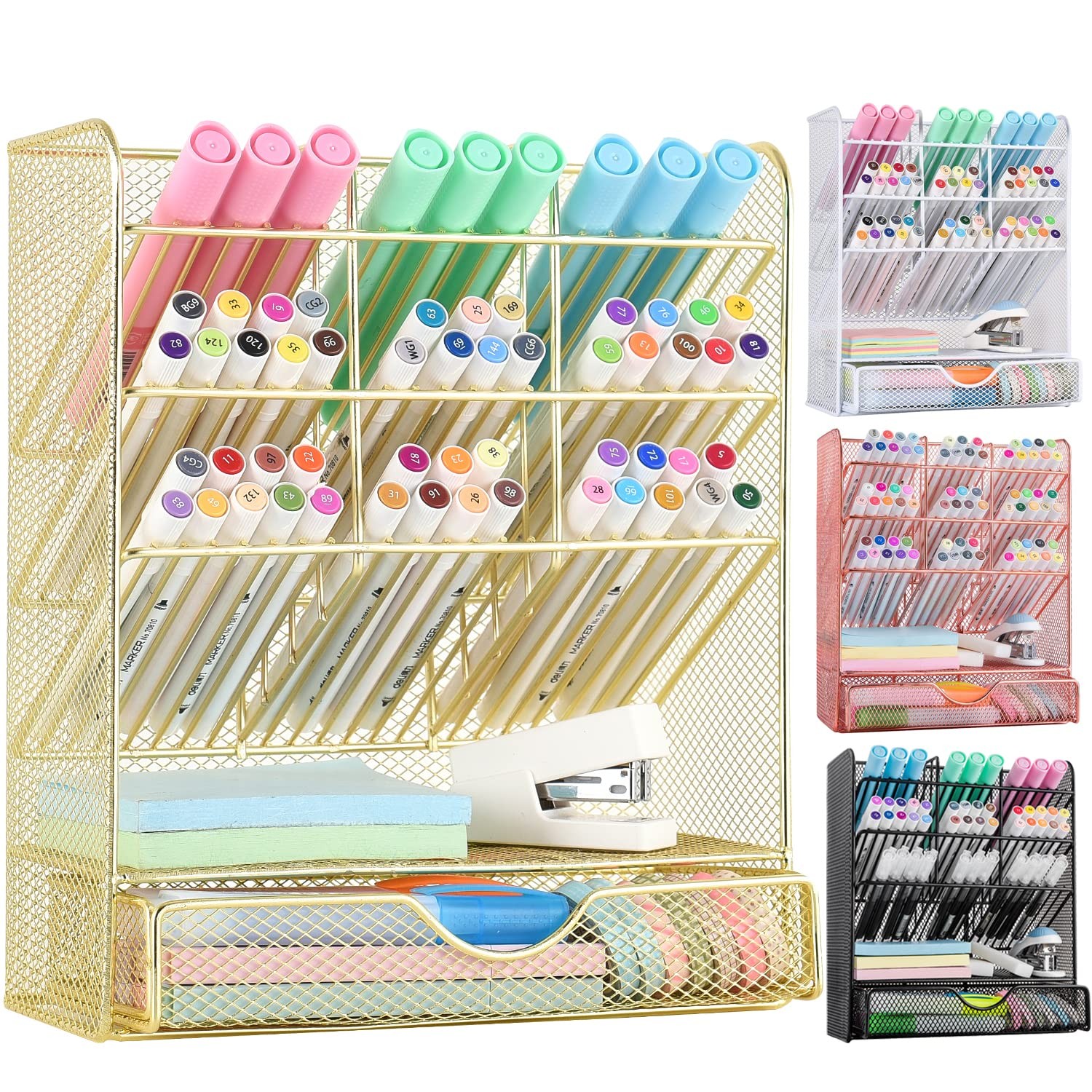 Spacrea Mesh Pen Organizer – Pencil Holder for Desk, Desk with Gold