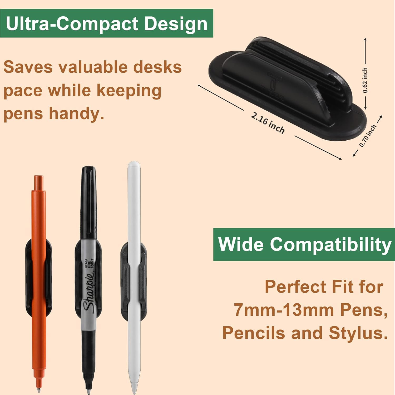 10 Pack Adhesive Pencil Holder for Desk, Silicone Pen Holder for Wall, Clipboard