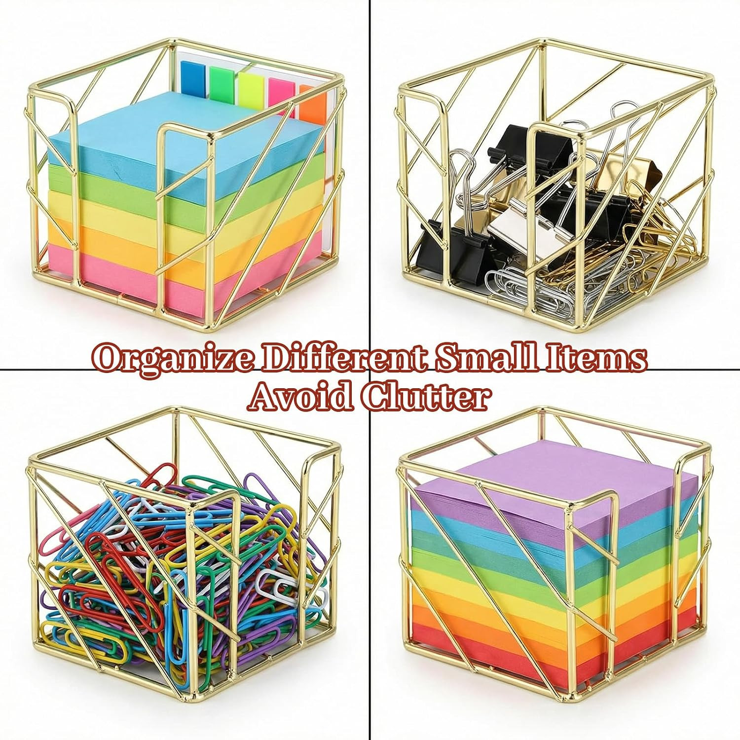 Sticky Note Holder, Gold Desk Accessories, 3.8X3.8 Inches Functional Stylish Met