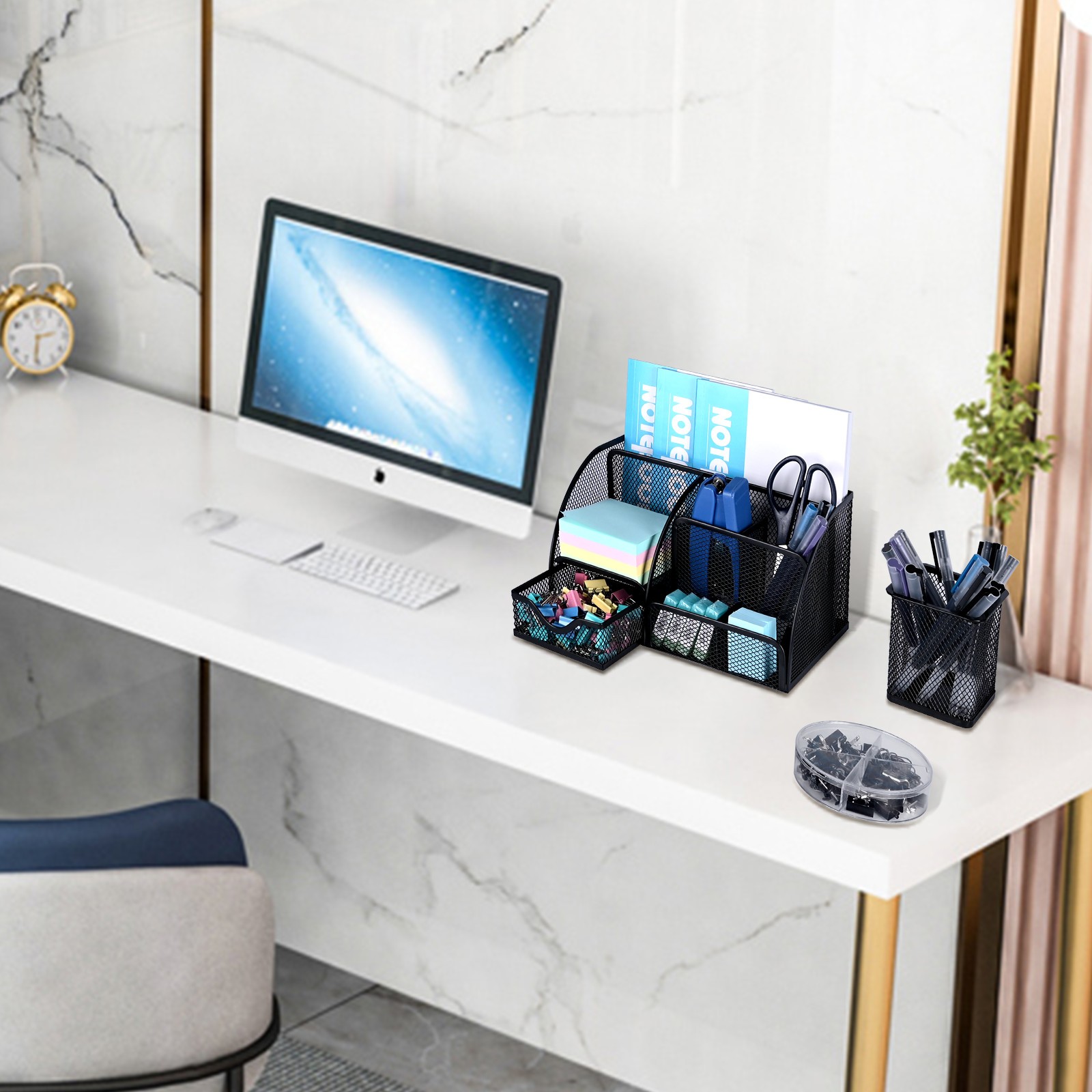 Metal Mesh Desk Organizer Drawer Pen Holder Multi-Functional Office Storage Set