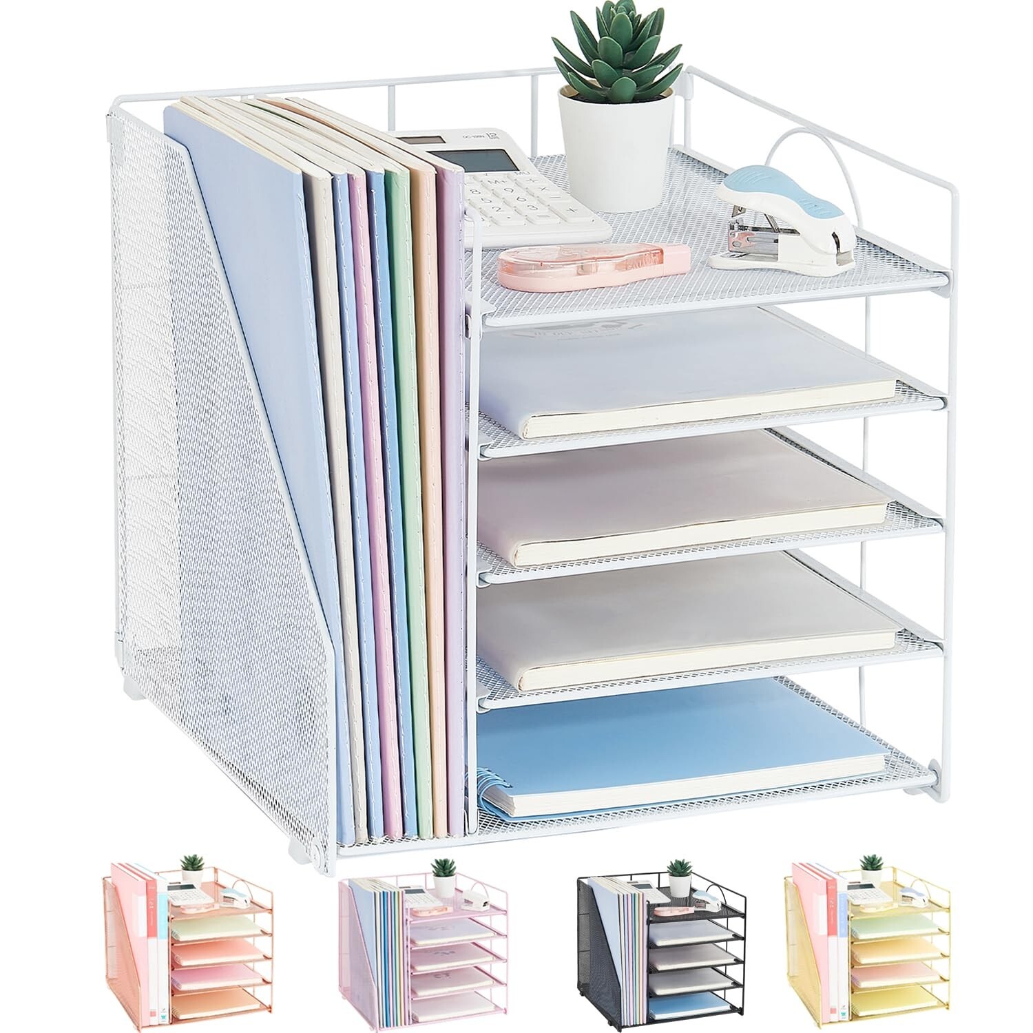 Desk Organizers and Accessories, 5-Tier Paper Letter Tray Organizer with File…