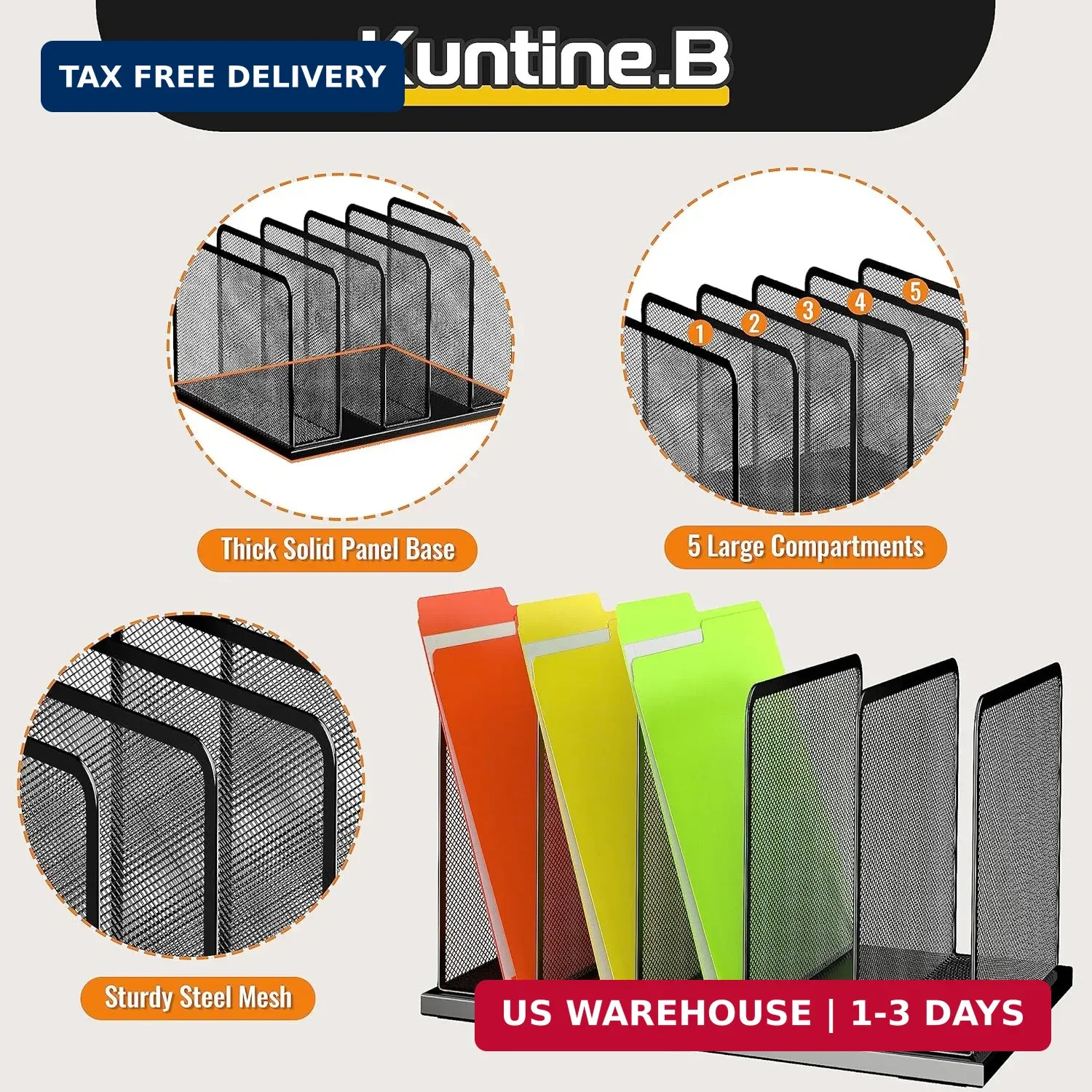 Kuntine.B Desk File Organizer Upright Mesh Desktop Organizer File Sorter Office