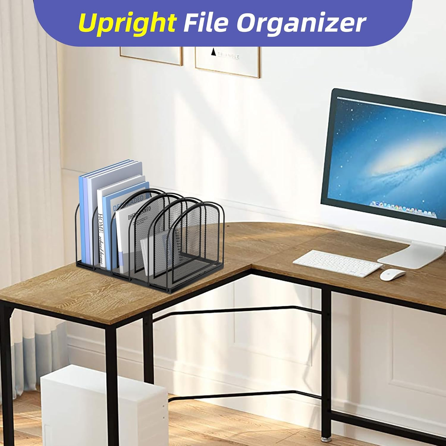 File Organizer for Desk, 5-Section Mesh Desk Organizer, Vertical File