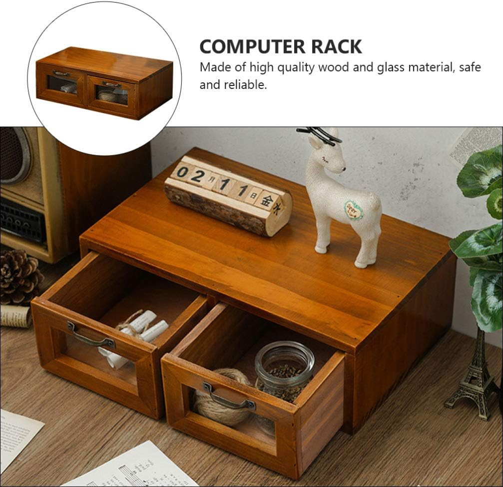 Stylish Bamboo Wood Desk Organizer with 2 Drawers for Home or Office
