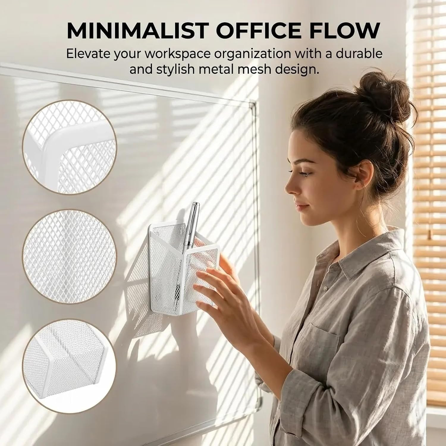 Wall Mounted Pen Holder Organizer – Mesh Storage Basket for Fridge, Office, Kitc
