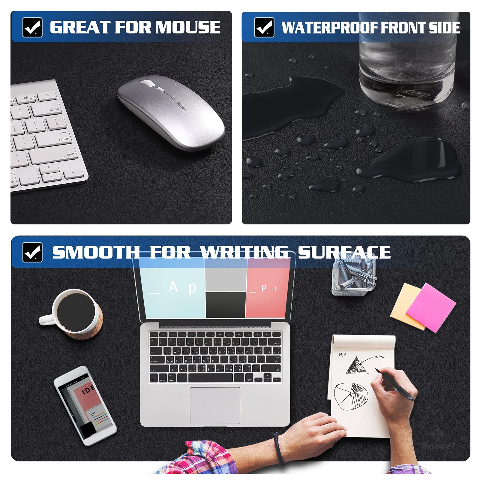 K KNODEL Non-Slip Desk Mat, Pad, Blotter, 31.5″x15,7″, Black