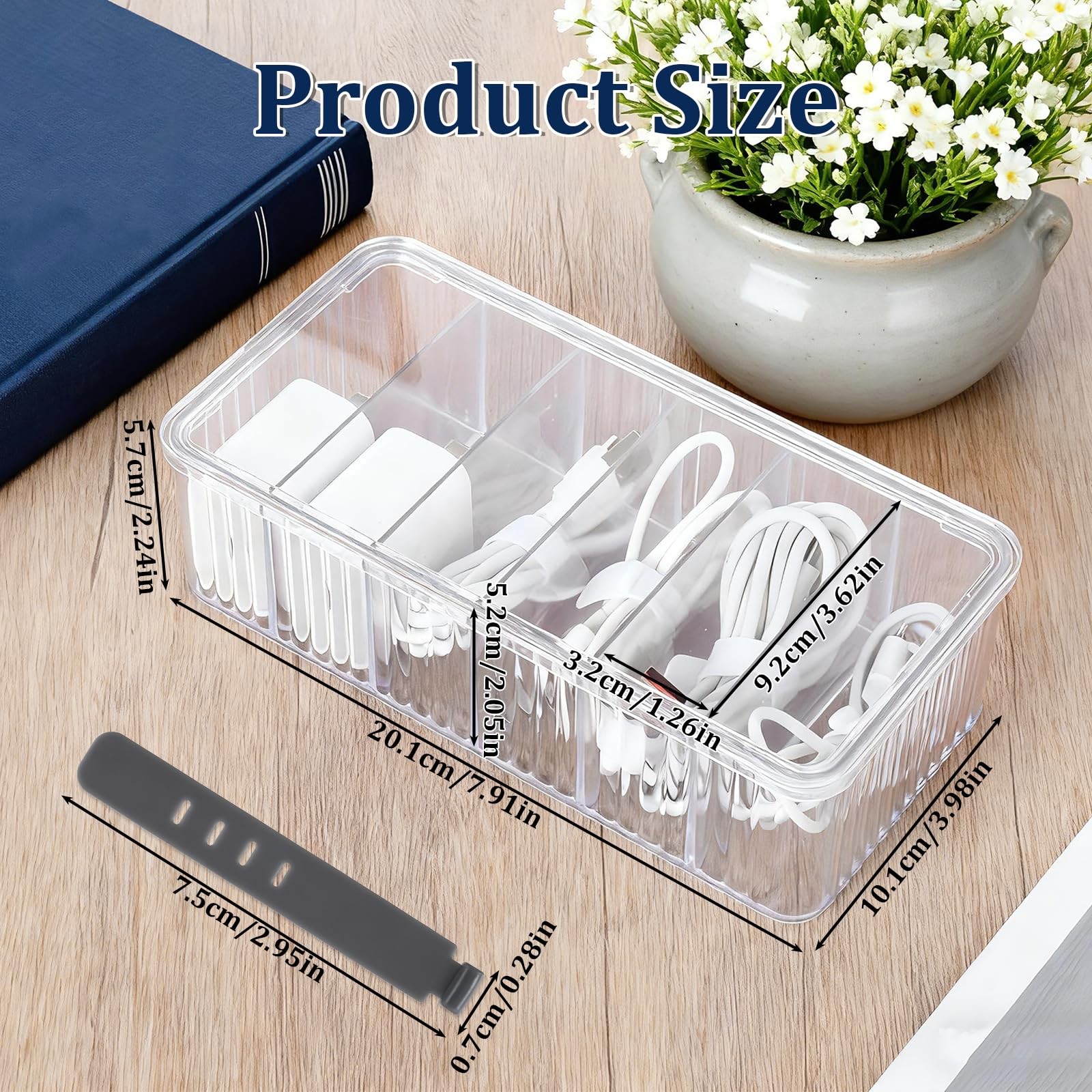 4 Pcs Cable Organizer Box, Clear Plastic Cord Storage One Size,
