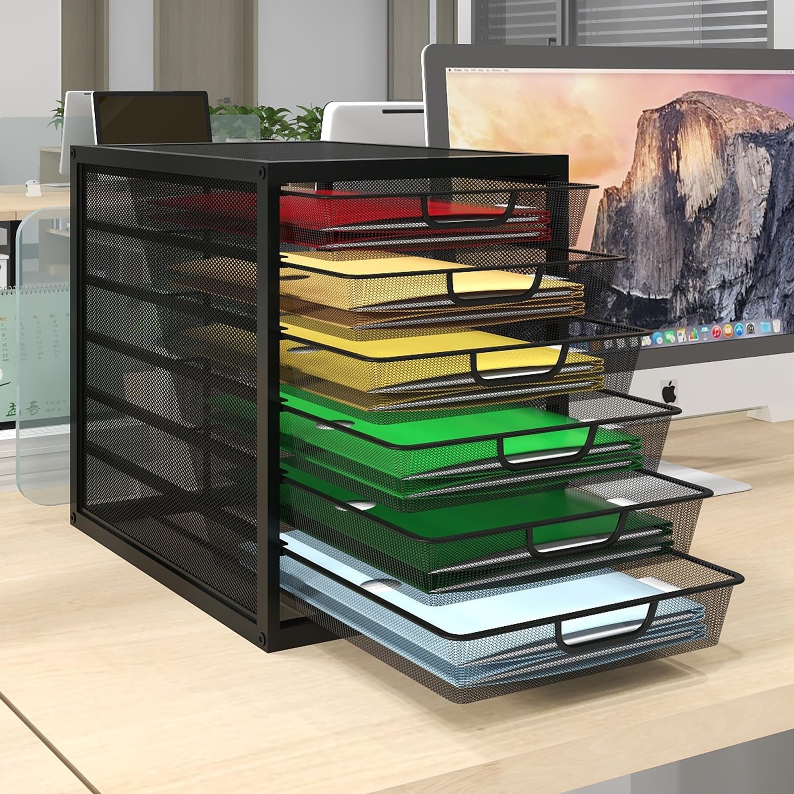 Natwind Mesh Desk Organizer 6 Tier Sliding Drawers Paper Sorter