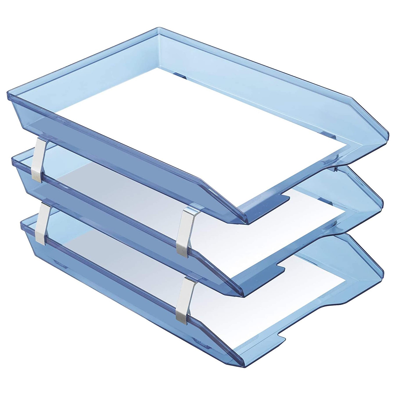 3 Tier Letter Tray Front Load Letter Size A4 Desktop File Organizer Clear Blue