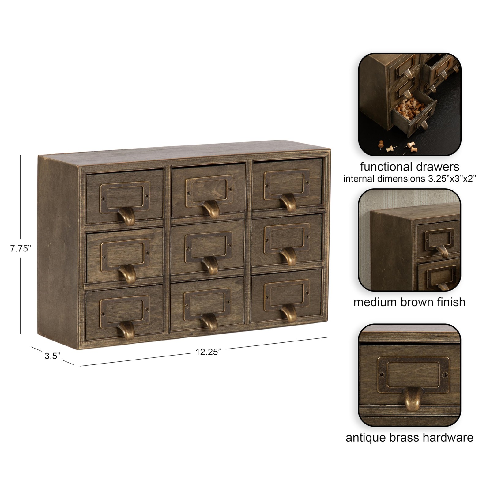 Apothecary Wood Desk Drawer Set, 9 Drawers, Rustic Brown