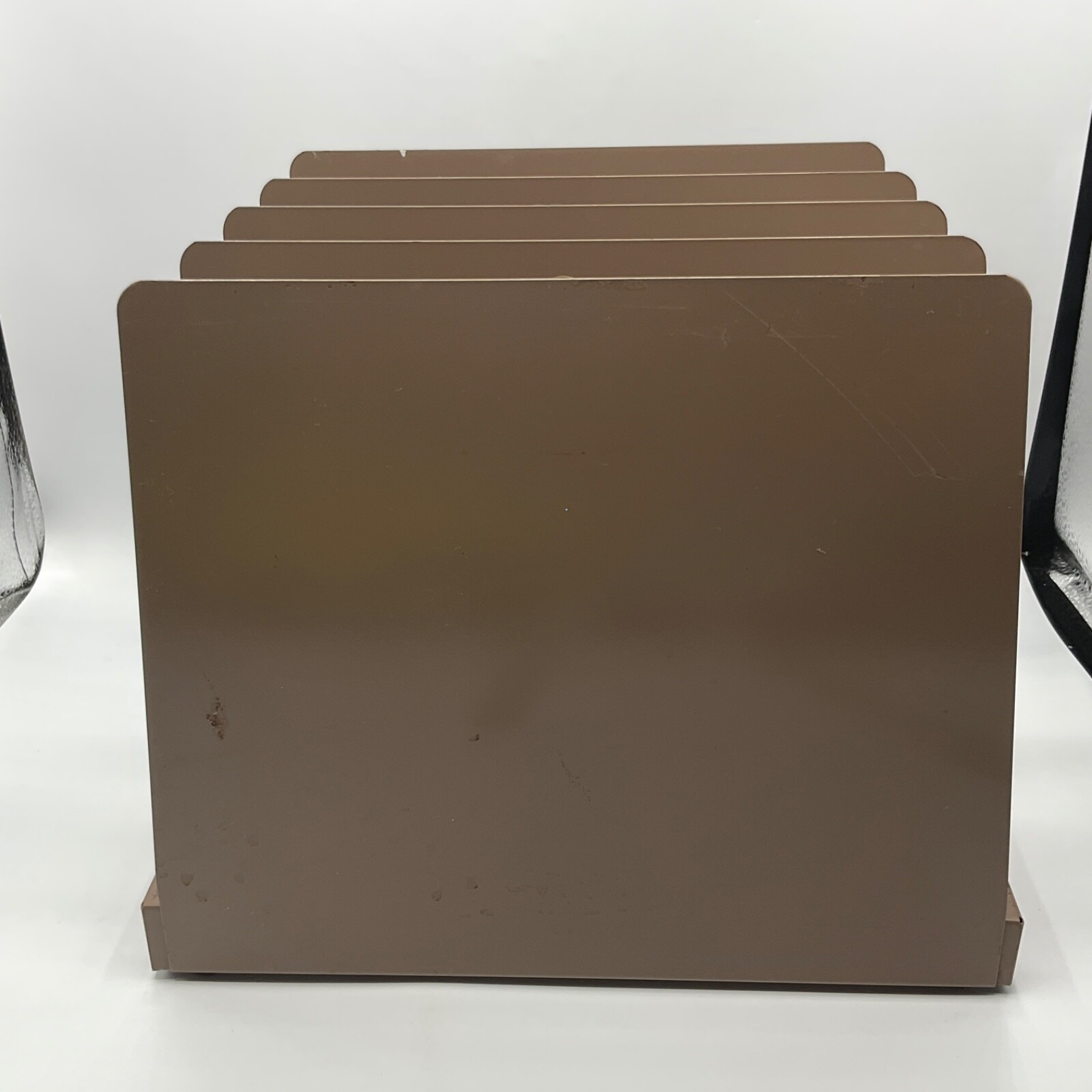 Vintage File Desk Top Organizer Hunt Metal 4 Slot Letter Mail Office Brown Color