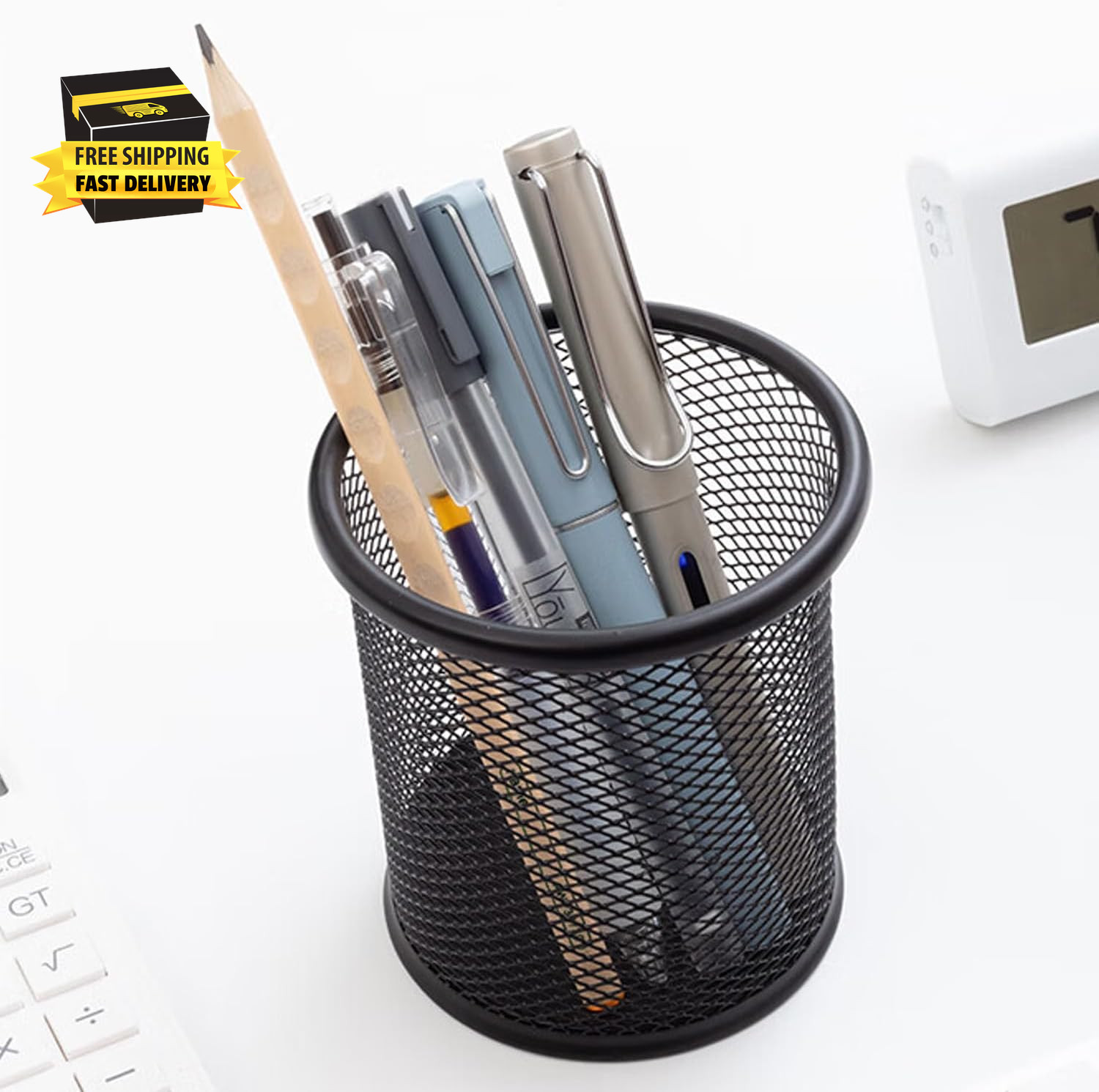 Pen Holder Pencil Organizer Mesh Cup Marker Tape Clip Scissors Container for Off