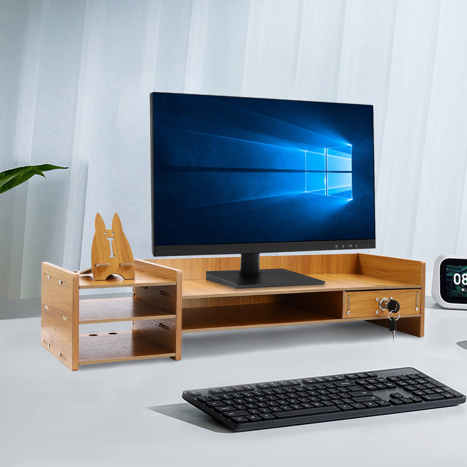 Multifunctional Monitor Stand Riser with Drawer, Storage Compartments, MDF