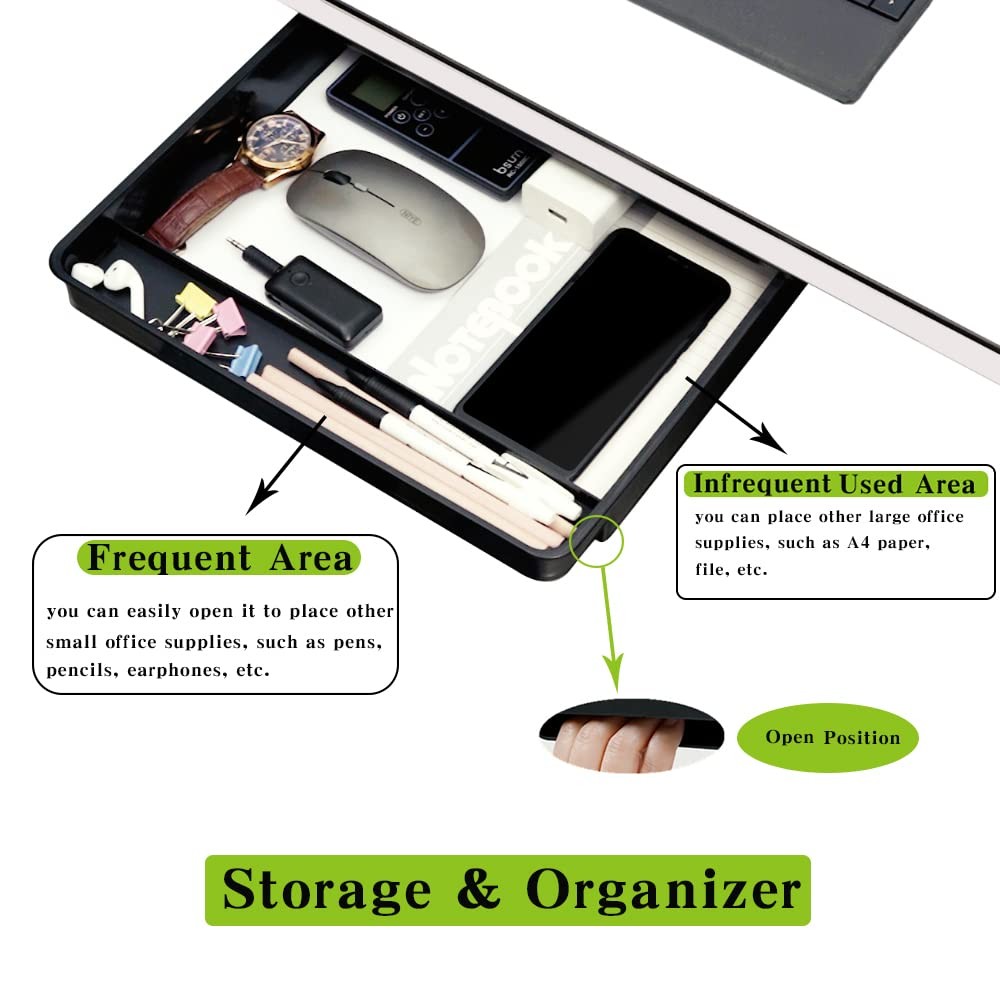 Under Desk Drawer Storage Organizer – 2 Pack (Large and Small) Black –