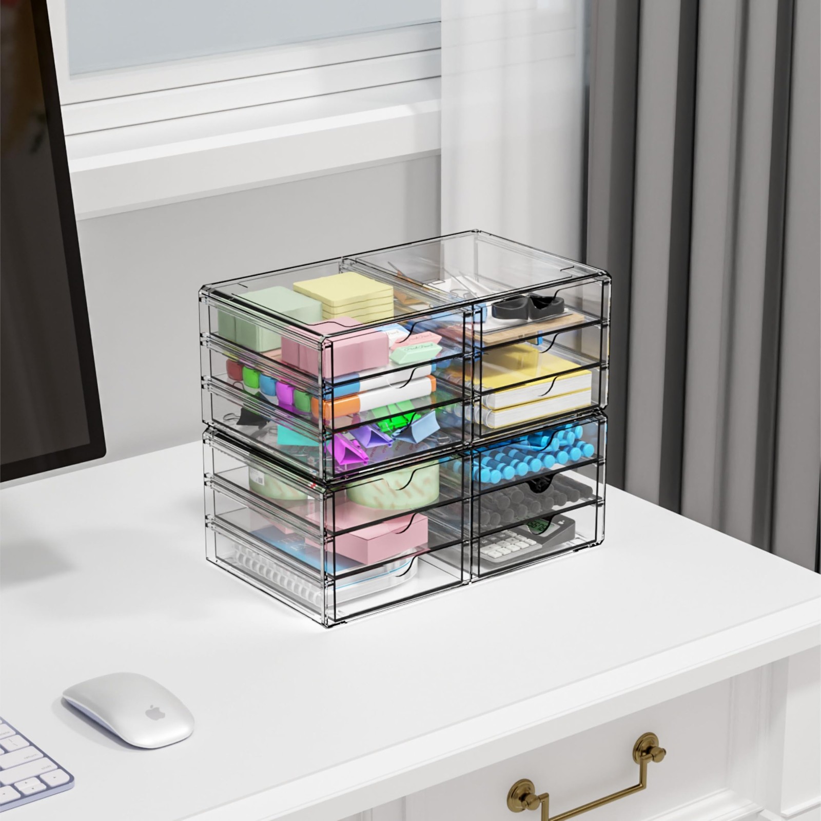 Yieach 2 Pack Acrylic Storage Drawers With 12 Small Drawer,Stackable Office C…