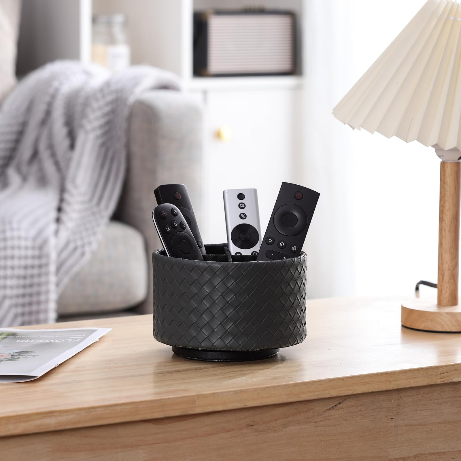 Rotating Remote Holder, PU Leather 360 Degree Rotating Desktop Organizer with…
