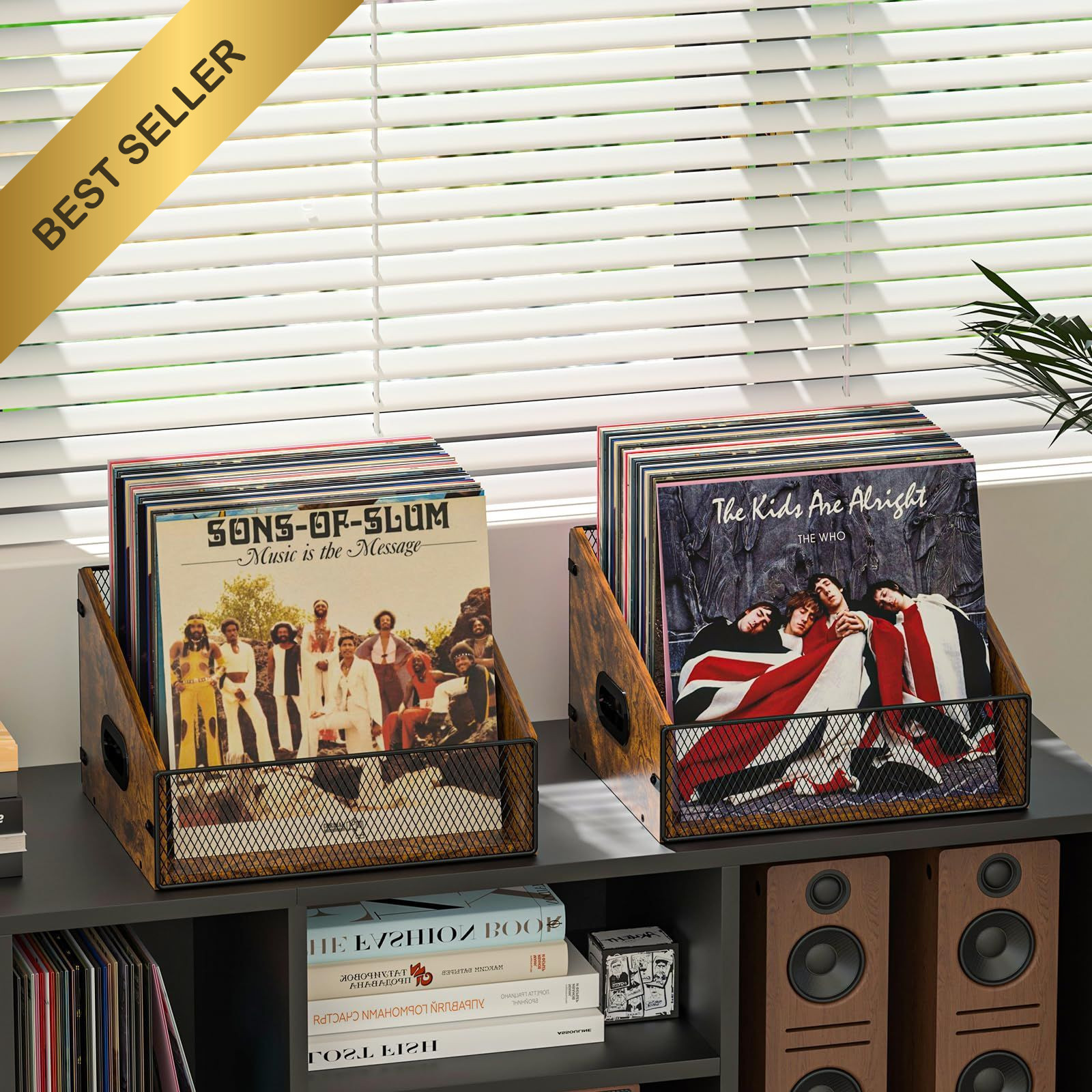 Wooden Vinyl Record Storage Crate Retro Album Holder Box Organizer for 60+ LP
