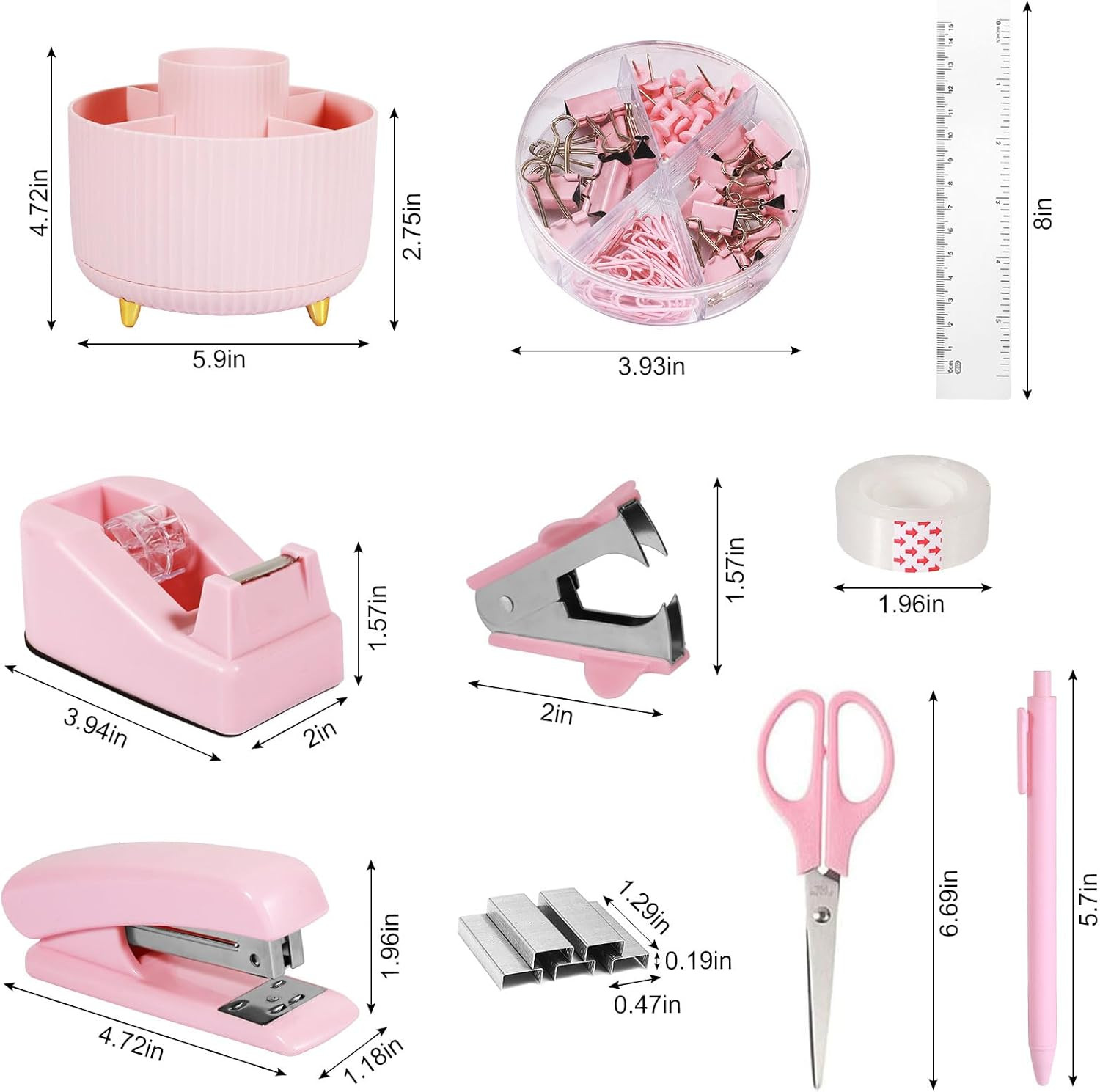 Pink Desk Organizers and Accessories Set with 360-Degree Rotating Pen Holder, Ta