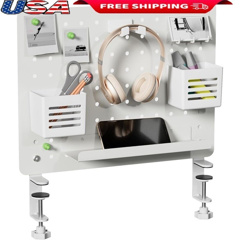 Clamp-on Desk Pegboard Organizer Magnetic W/ Accessories Office Gaming Storage