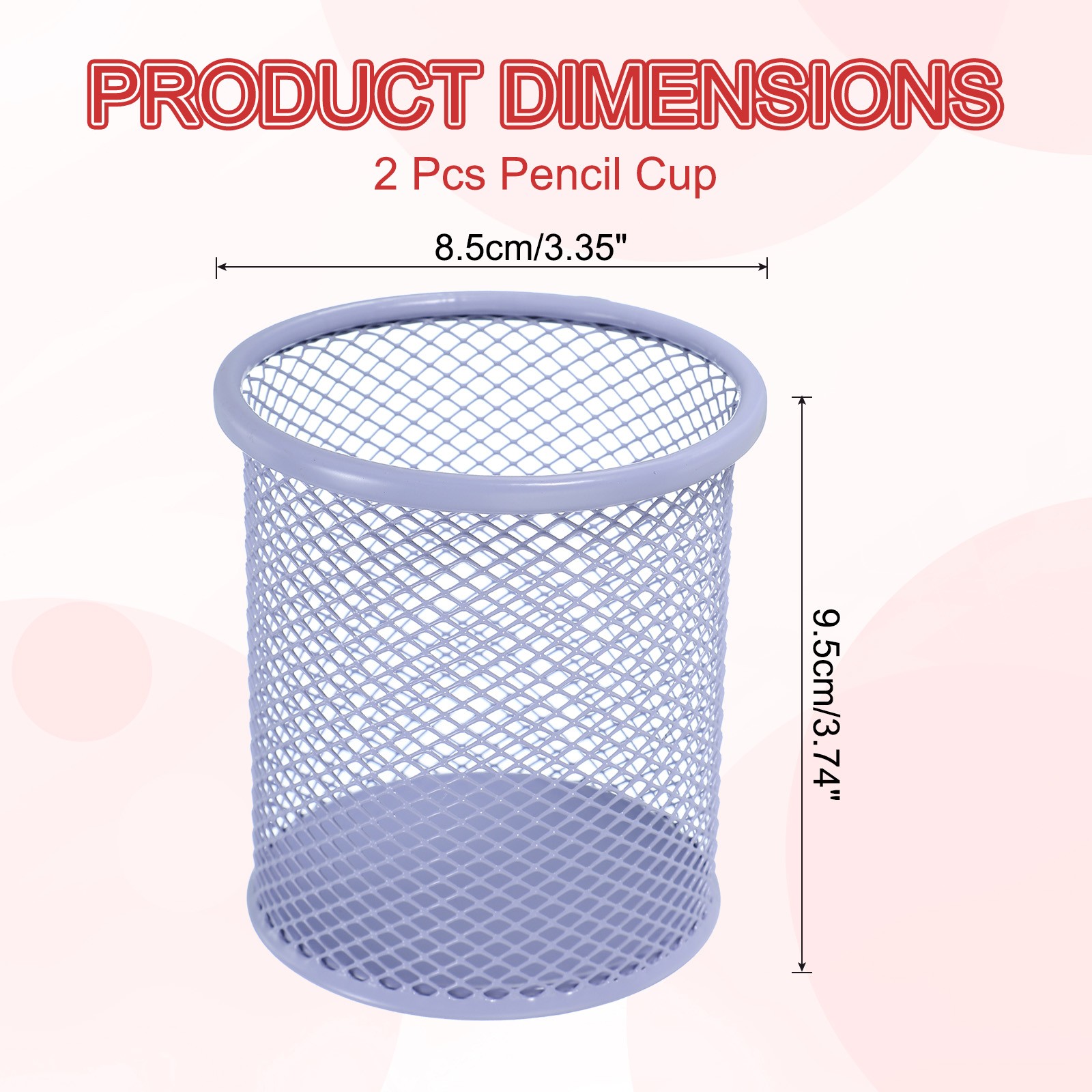 2Pcs Metal Round Pencil Holder Pen Cup Makeup Brush Cup for Desk Light Purple