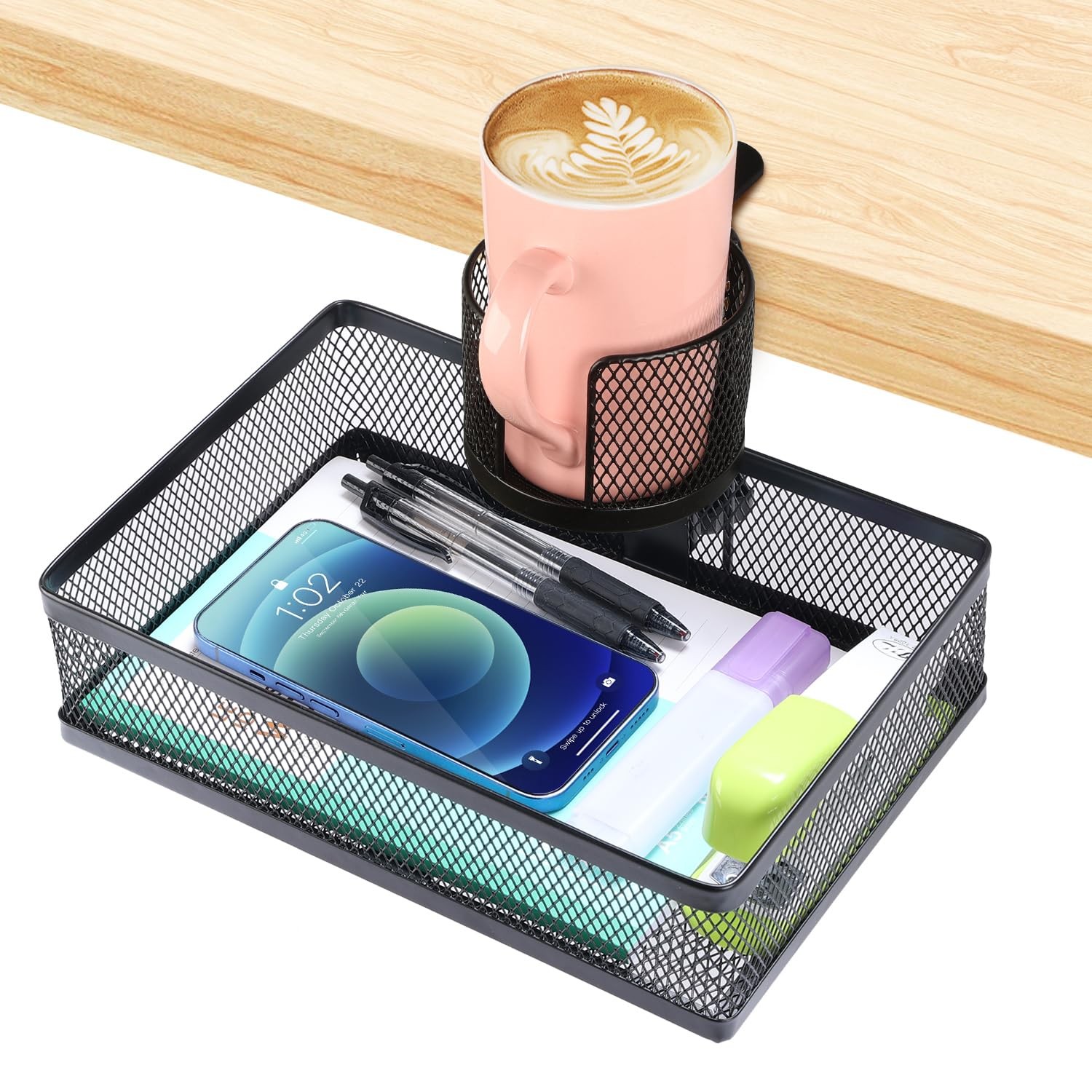 360° Rotation Under Desk Drawer Storage Organizer Rotary Cup Holder Clamp