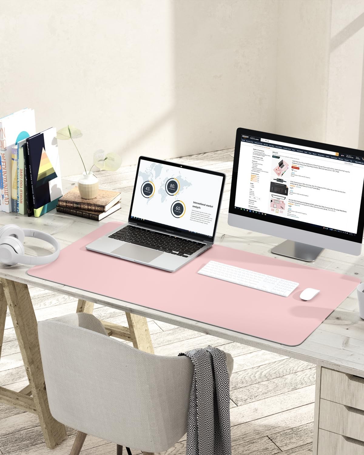 Writing Desk Pad Protector, YSAGi Anti-Slip Thin Mousepad 35.4″ x 17″, Pink