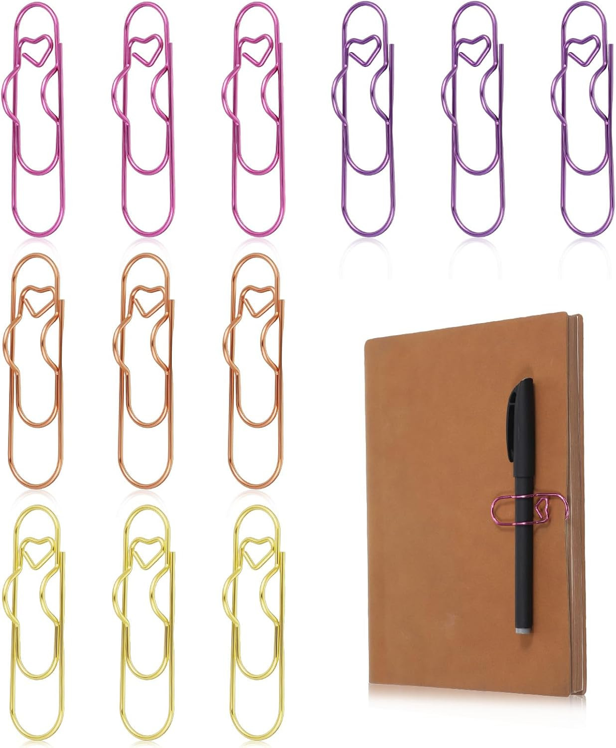 12 Pcs Heart-Shaped Metal Pen Clips Notebook Pencil Holder Jumbo Office Supplies