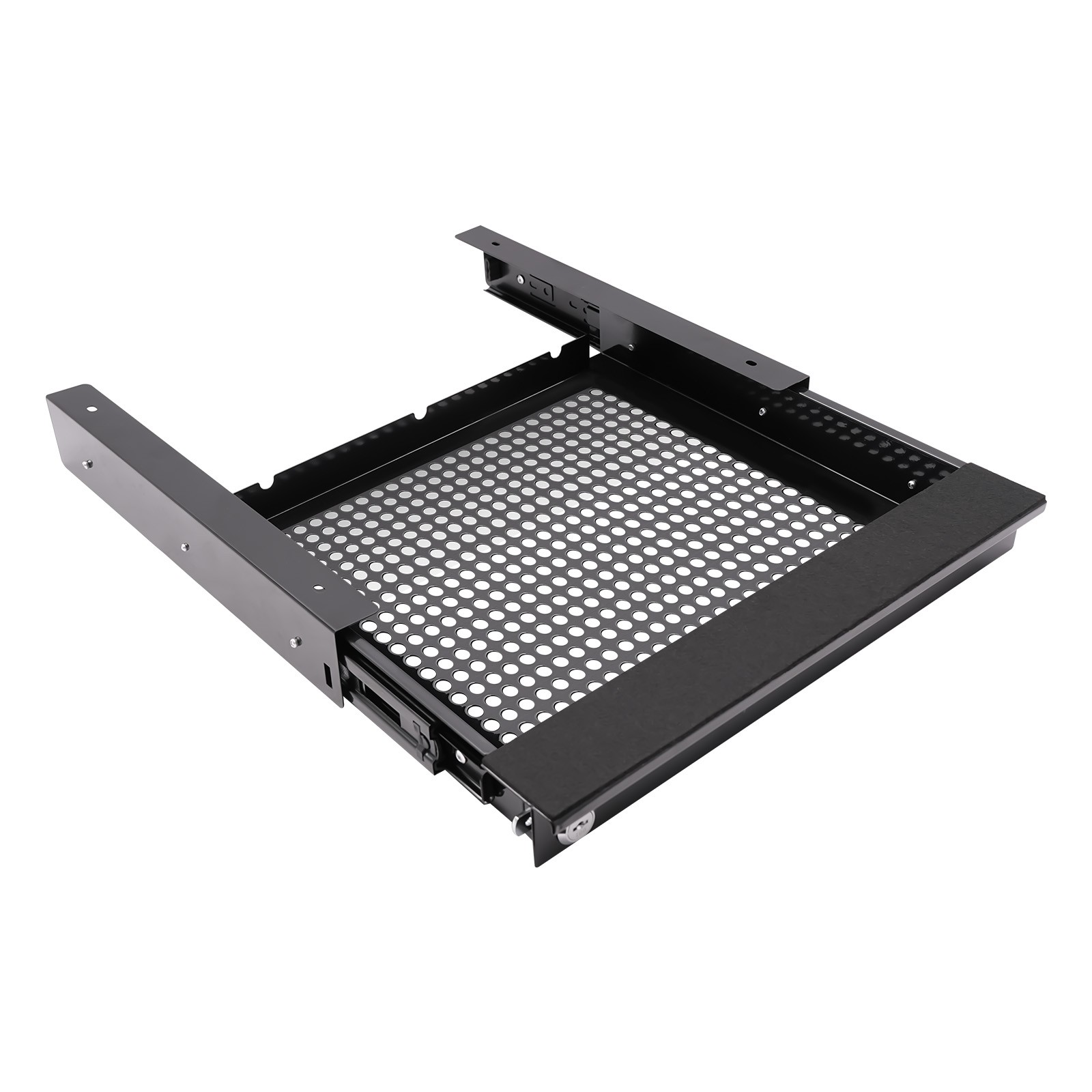 Black Iron Under Desk Mounted Sliding Pull-out Drawer w/Keys for Standing Desks