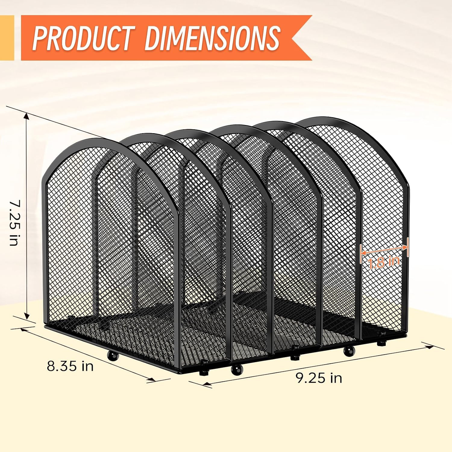5 Section Metal Mesh Desk File Organizer Vertical Folder Holder Black Office Rac