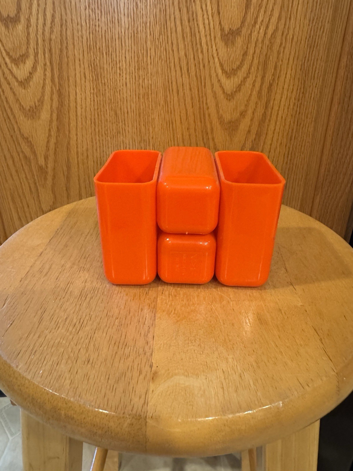 Vintage MCM HOF Desk Organizer Space Age Pencil Holders Orange Plastic