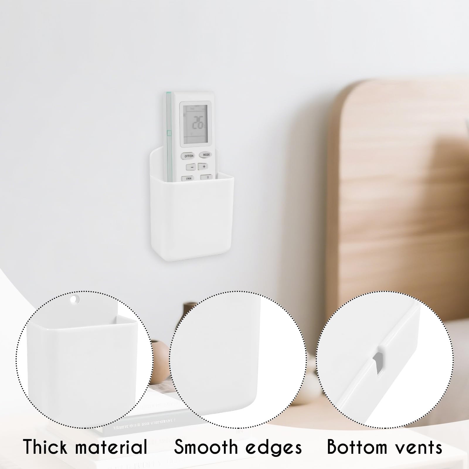 2 Pack White Remote Control Holder, Self adhesive Wall Mount Storage Box