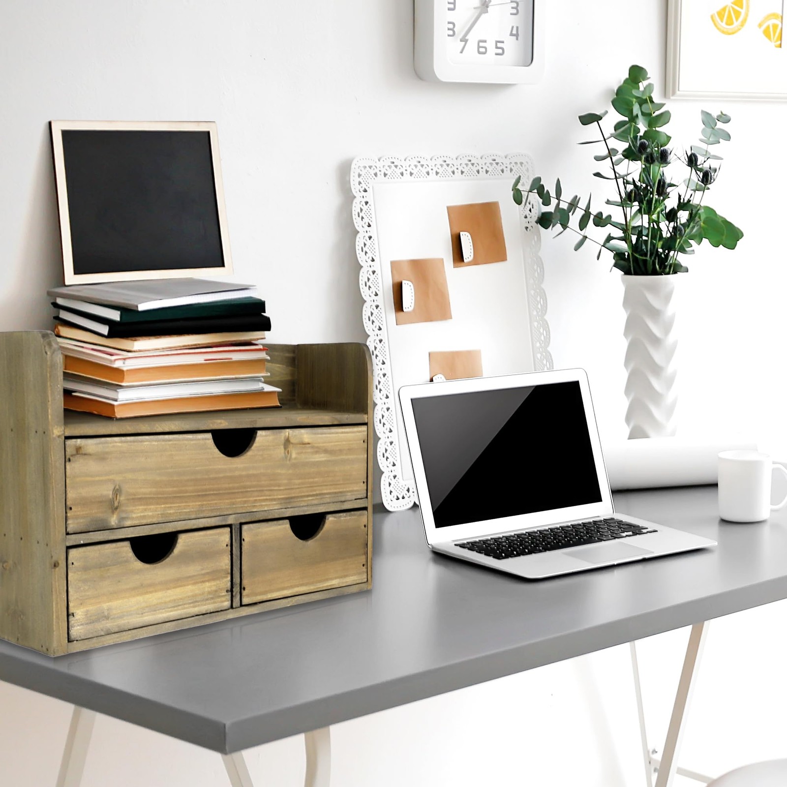 Besti Wooden Office Desk Organizer – Organizing Tool for Rustic Burnt