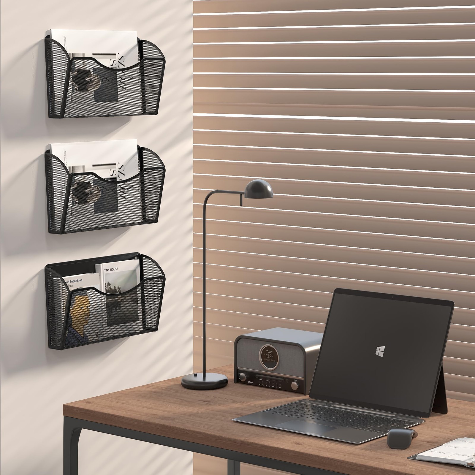 EasyPAG 3 Pocket Office Mesh Wall Mount Hanging File Holder Organizer,Black